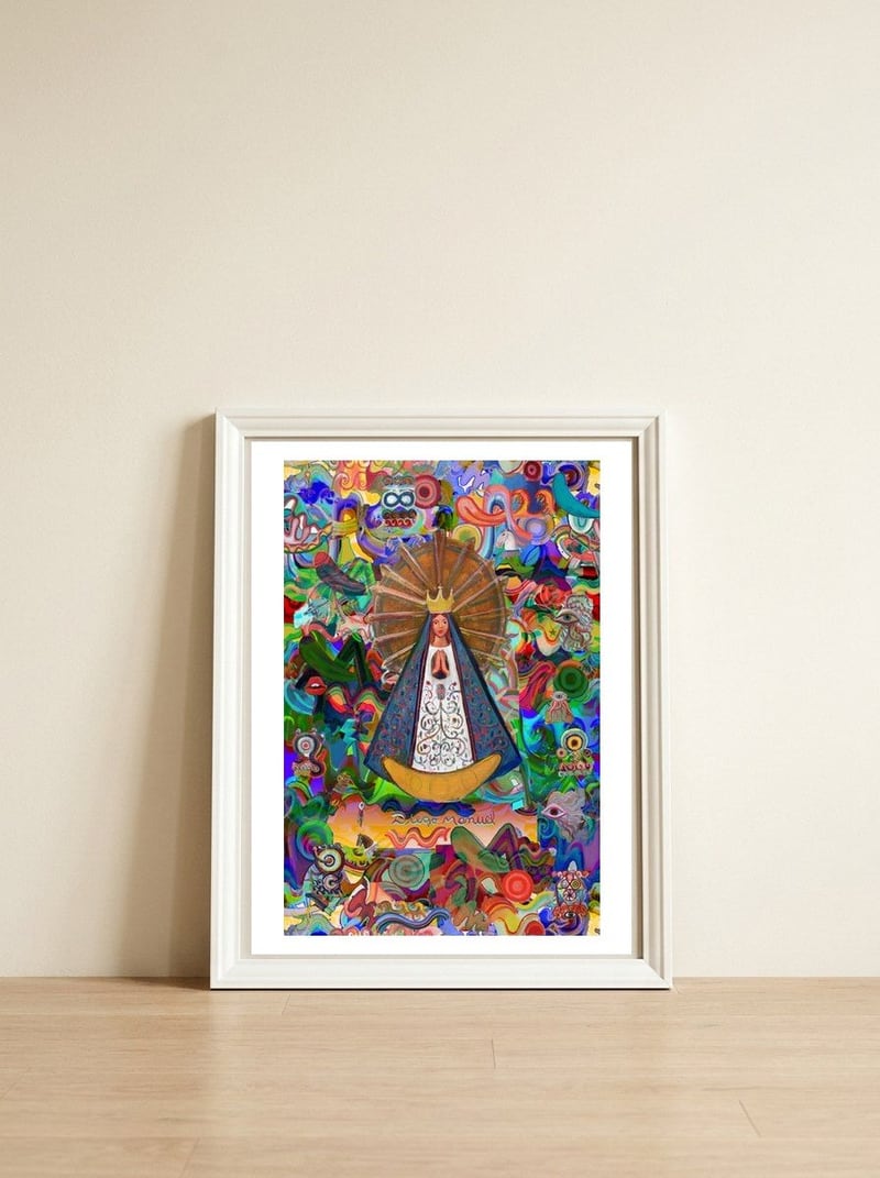 Virgen Y Graffiti 8 — framed, leaning against the wall