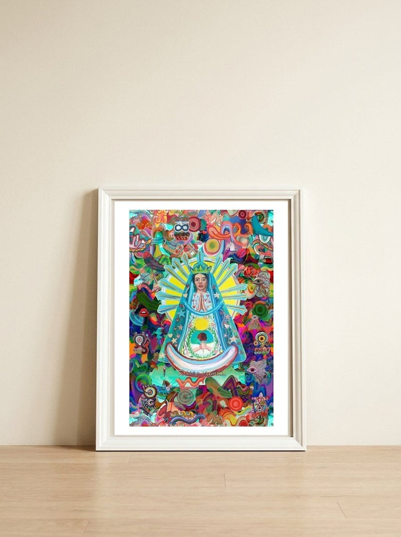 Virgen Y Graffiti 13 — framed, leaning against the wall