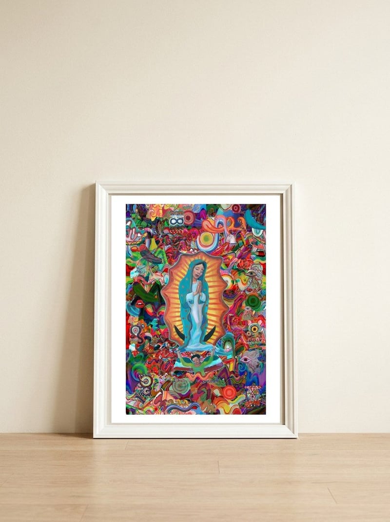 Virgen Y Graffiti 17 — framed, leaning against the wall