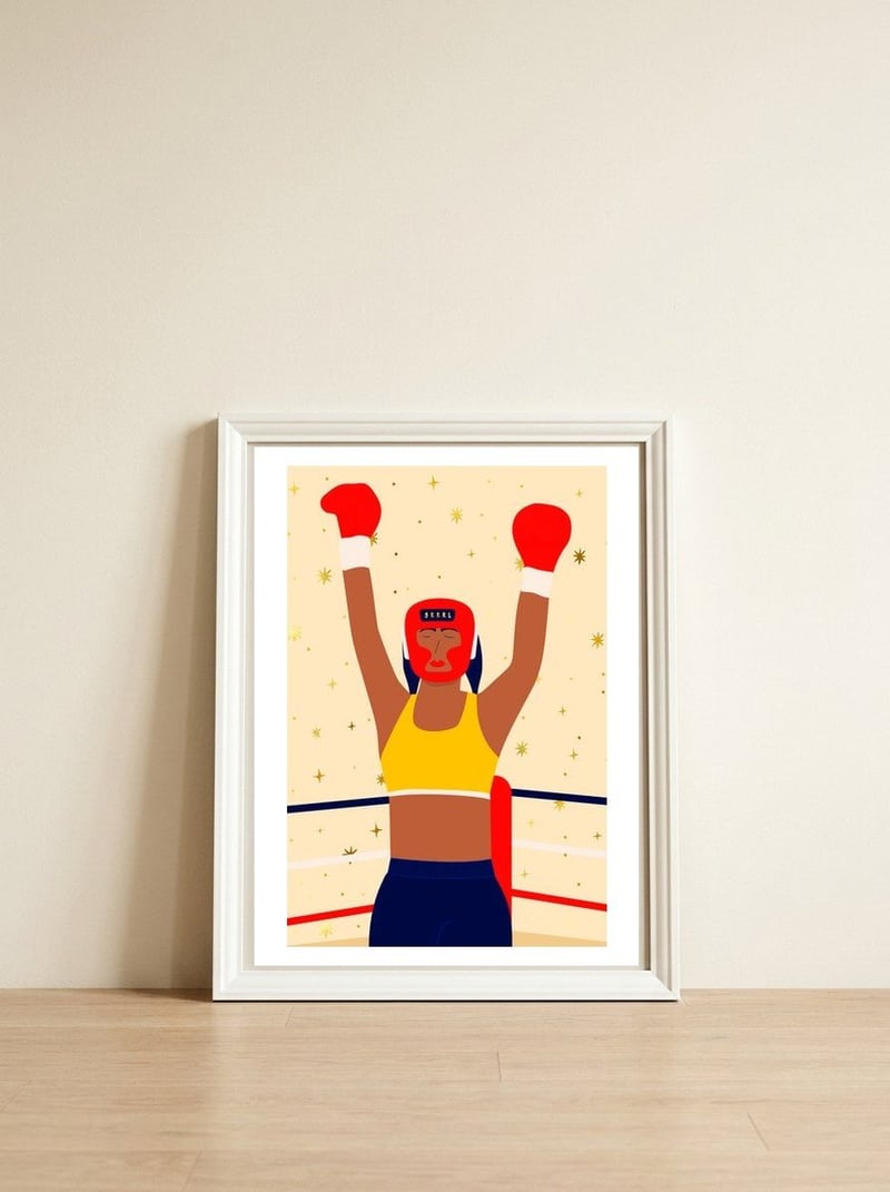 Boxing — framed, leaning against the wall