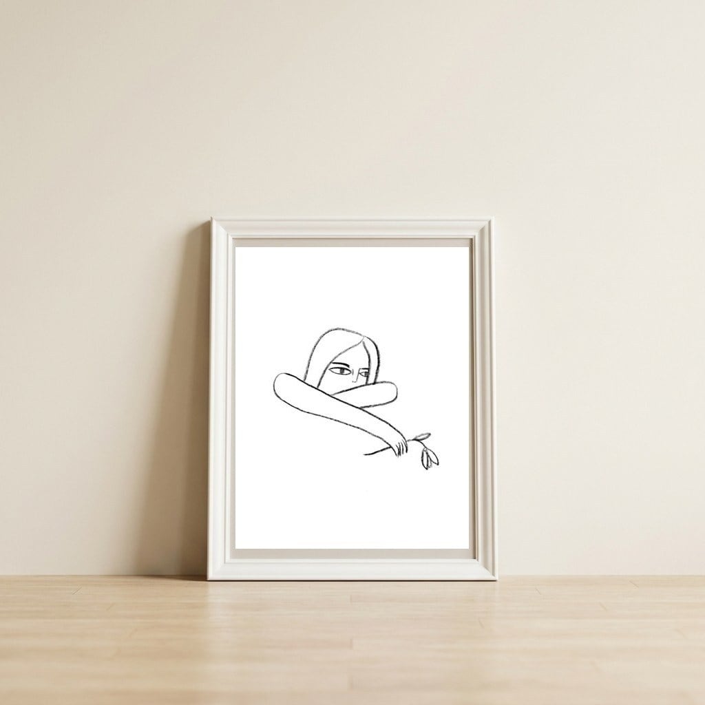 Flowergirl — framed, leaning against the wall