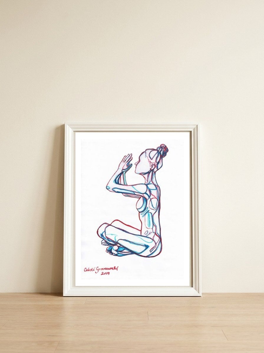 Sukhasana — framed, leaning against the wall