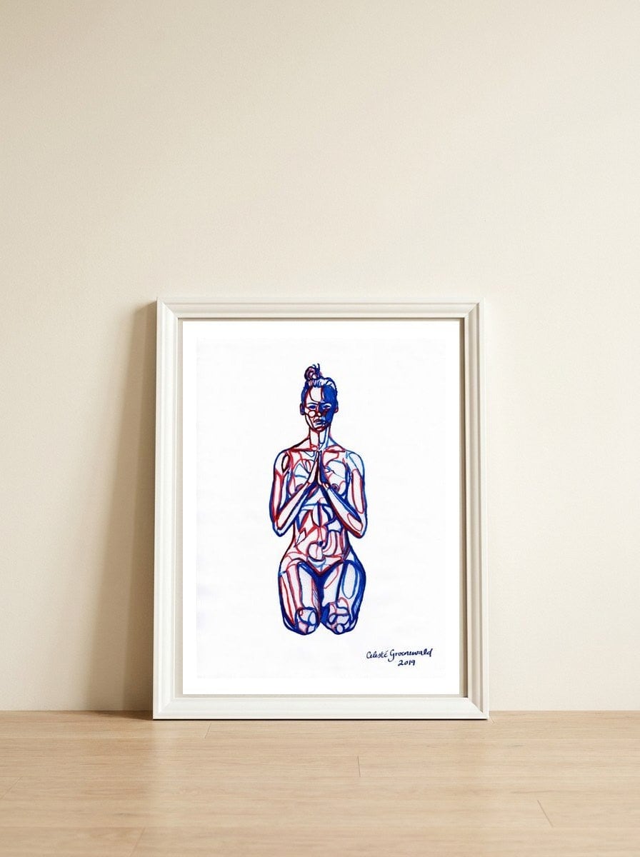 Vajrasana — framed, leaning against the wall