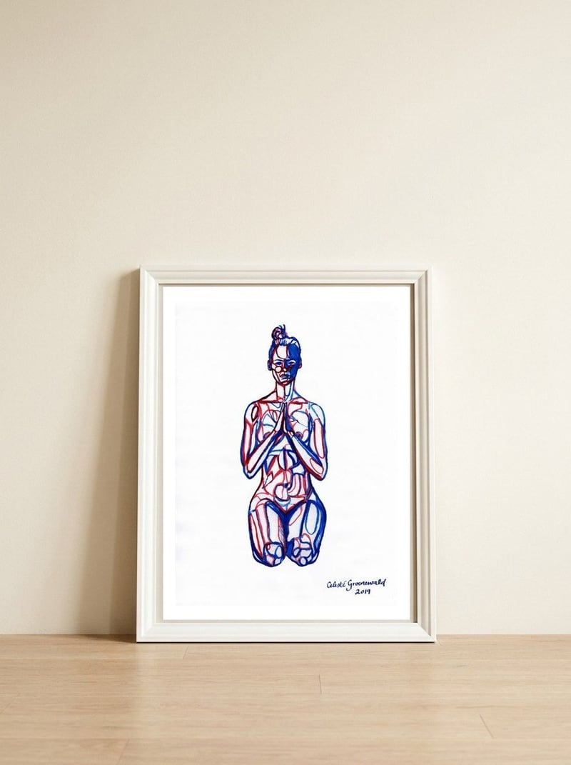Vajrasana — framed, leaning against the wall