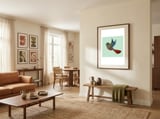 Flying Green-cheeked conure framed in a grounding room thumbnail