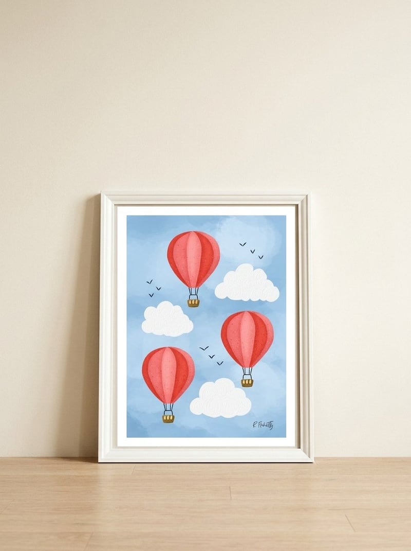 Hot Air Balloons — framed, leaning against the wall