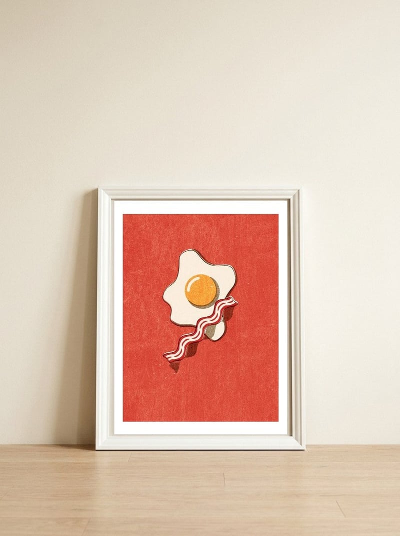 FAST FOOD / Egg and Bacon — framed, leaning against the wall