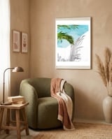 Palms In My Backyard, Tropical Greece Architecture Travel Painting, Summer Scenic Building  framed in a tender room thumbnail