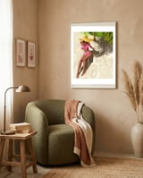 Sky above, sand below, peace within poster, Woman of color fashion black woman on the bikini beach framed in a tender room thumbnail