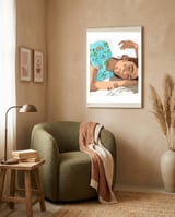 Feel the Sun from Both Sides, Summer Bohemian Woman Illustration, Vibrant Colorful Portrait Painting framed in a tender room thumbnail