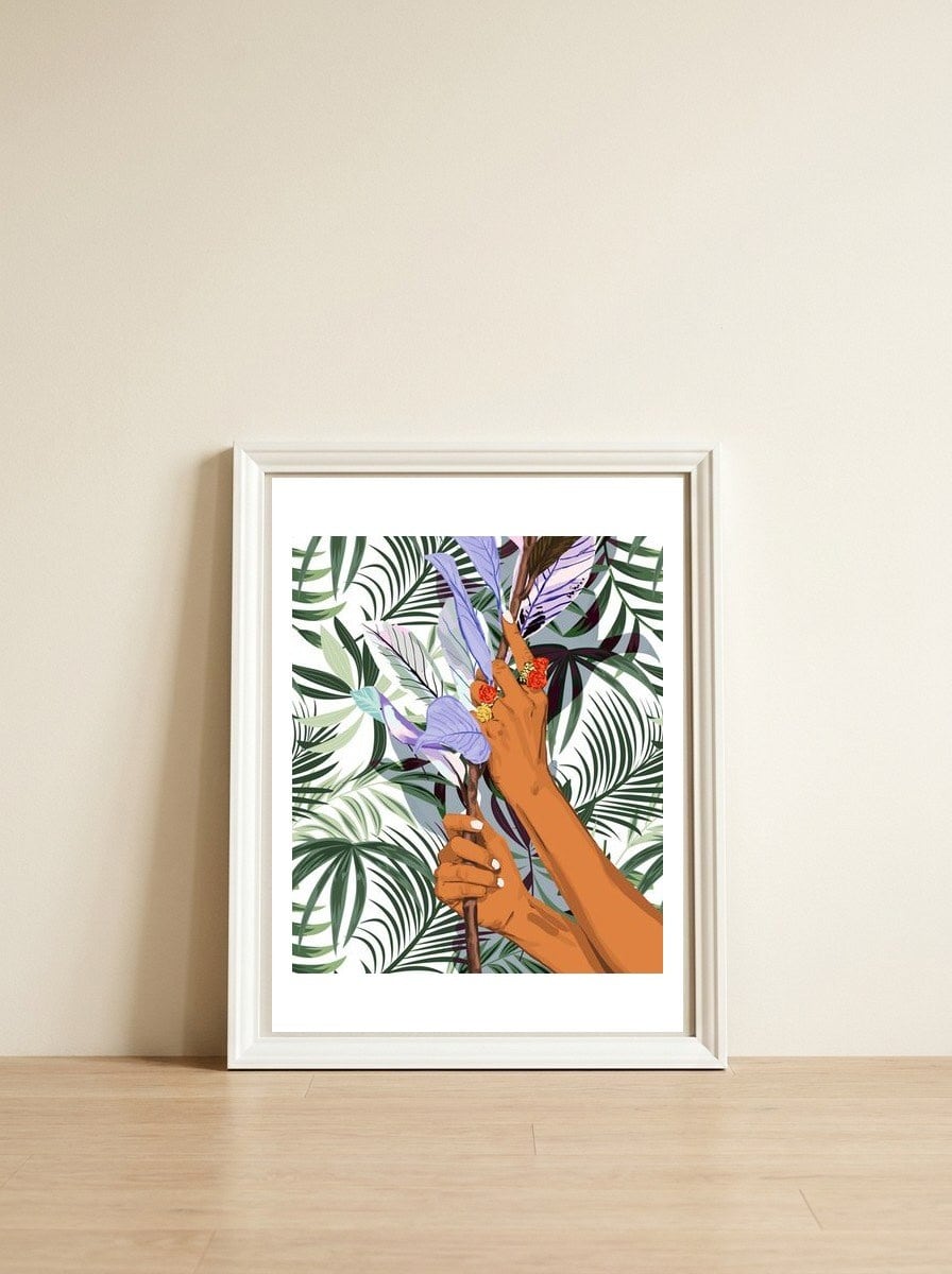 Merging: Nature & Humanity — framed, leaning against the wall