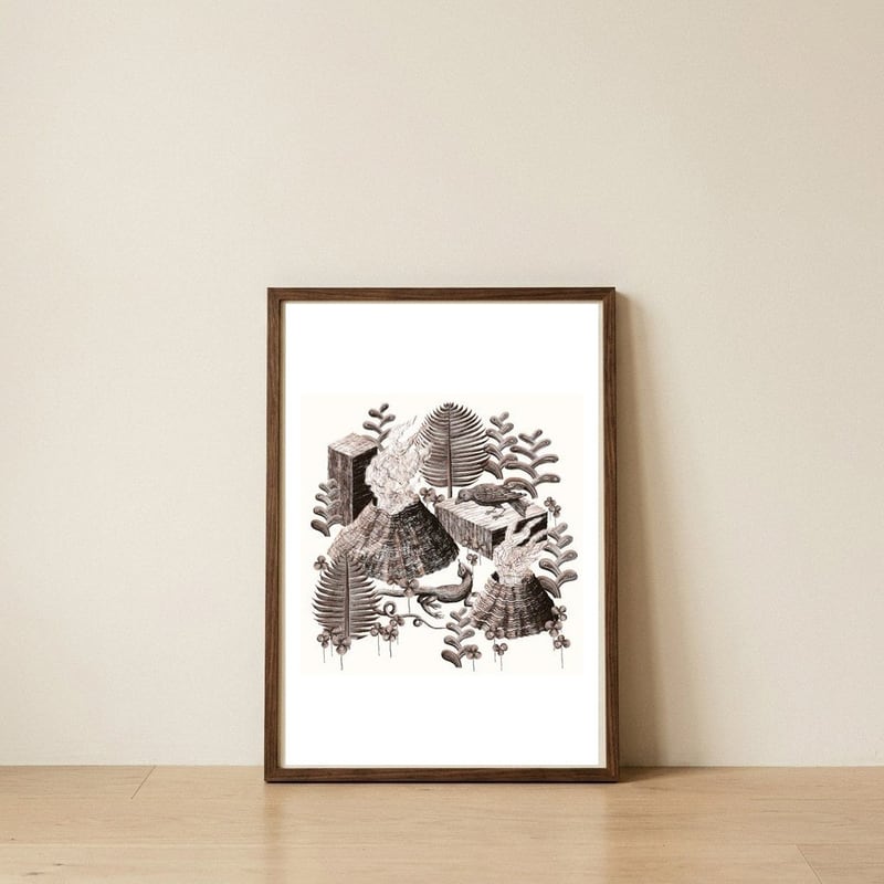 Inner landscape 4 (sepia) — framed, leaning against the wall