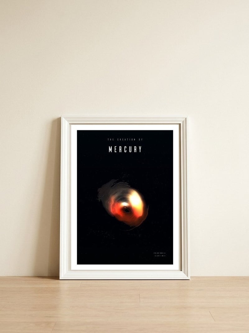 The Creation of Mercury — framed, leaning against the wall