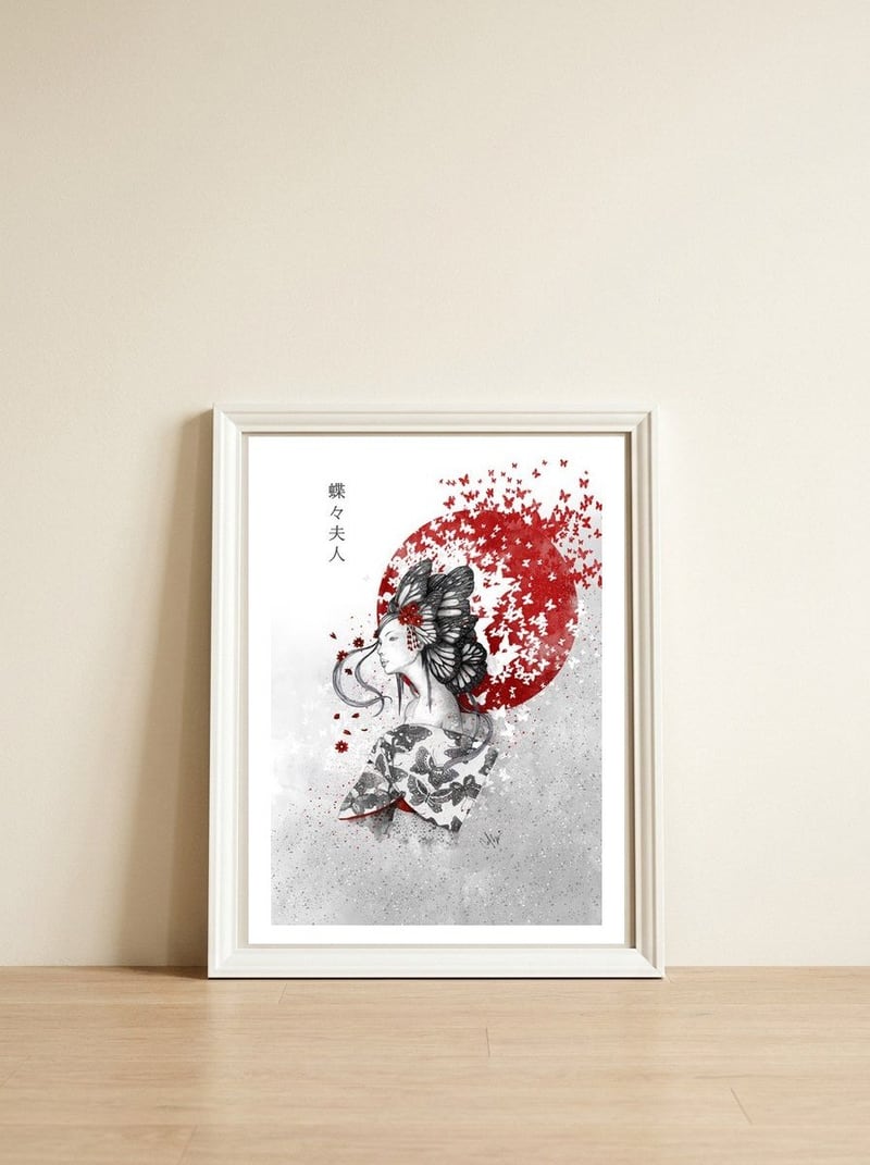 Madame Butterfly — framed, leaning against the wall