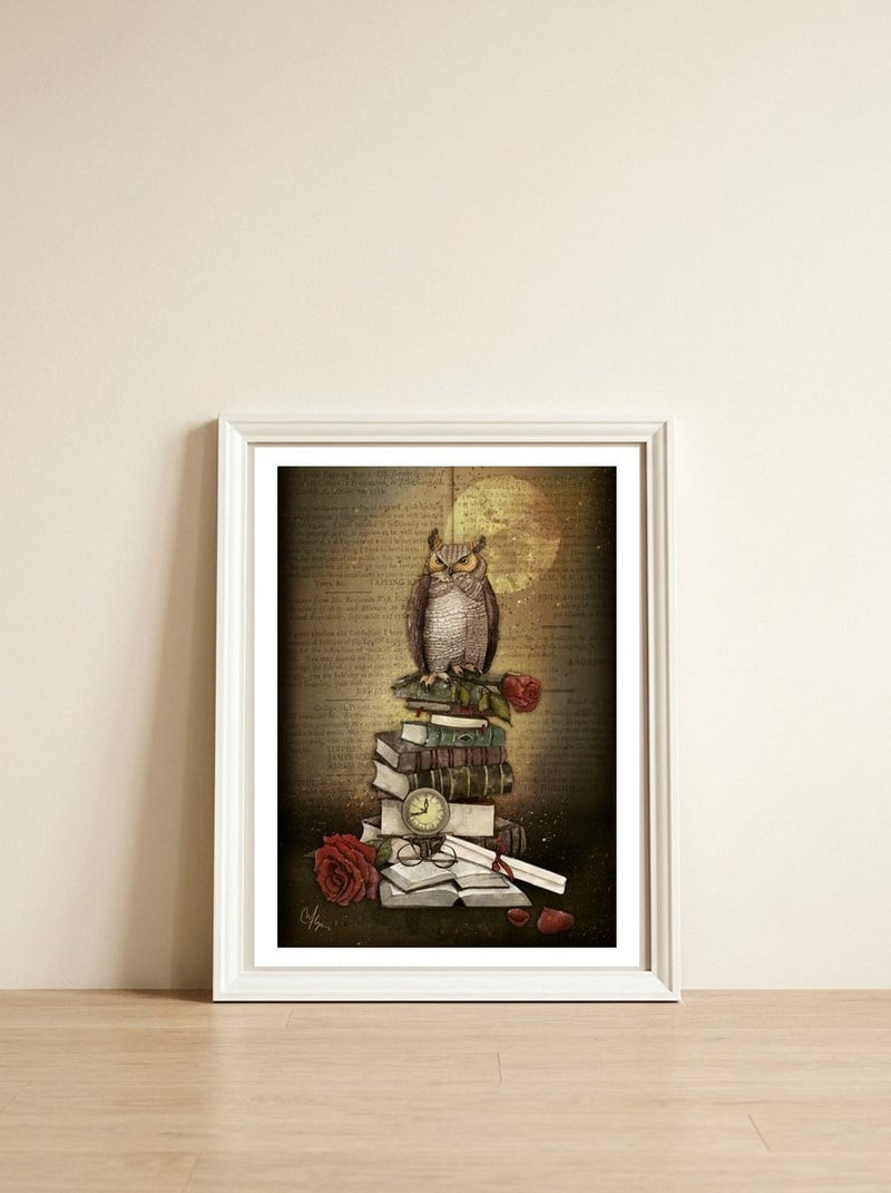 The Bibliophile — framed, leaning against the wall