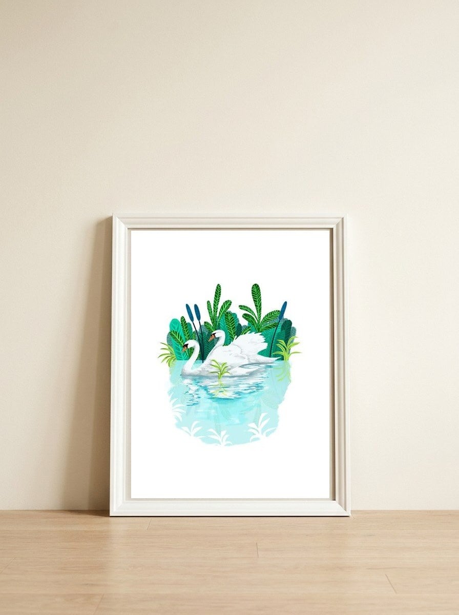 Swans In Love — framed, leaning against the wall