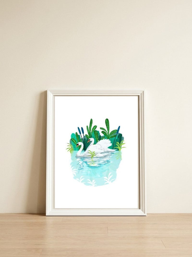 Swans In Love — framed, leaning against the wall
