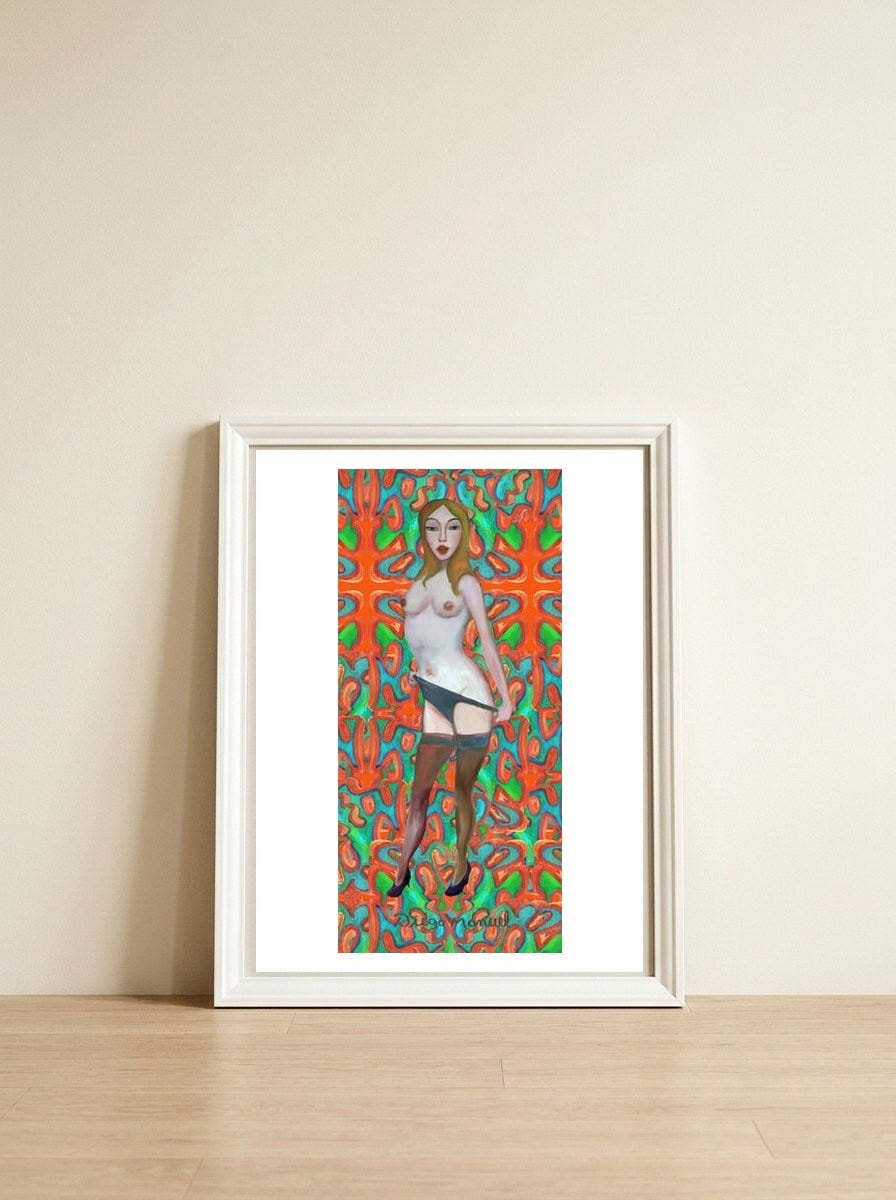 Chica Rosada — framed, leaning against the wall