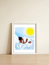 Reading on Clouds, Black Woman Summer Sunny Day Book Painting, Bohemian Nude — framed, leaning against the wall thumbnail