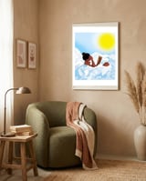 Reading on Clouds, Black Woman Summer Sunny Day Book Painting, Bohemian Nude framed in a tender room thumbnail