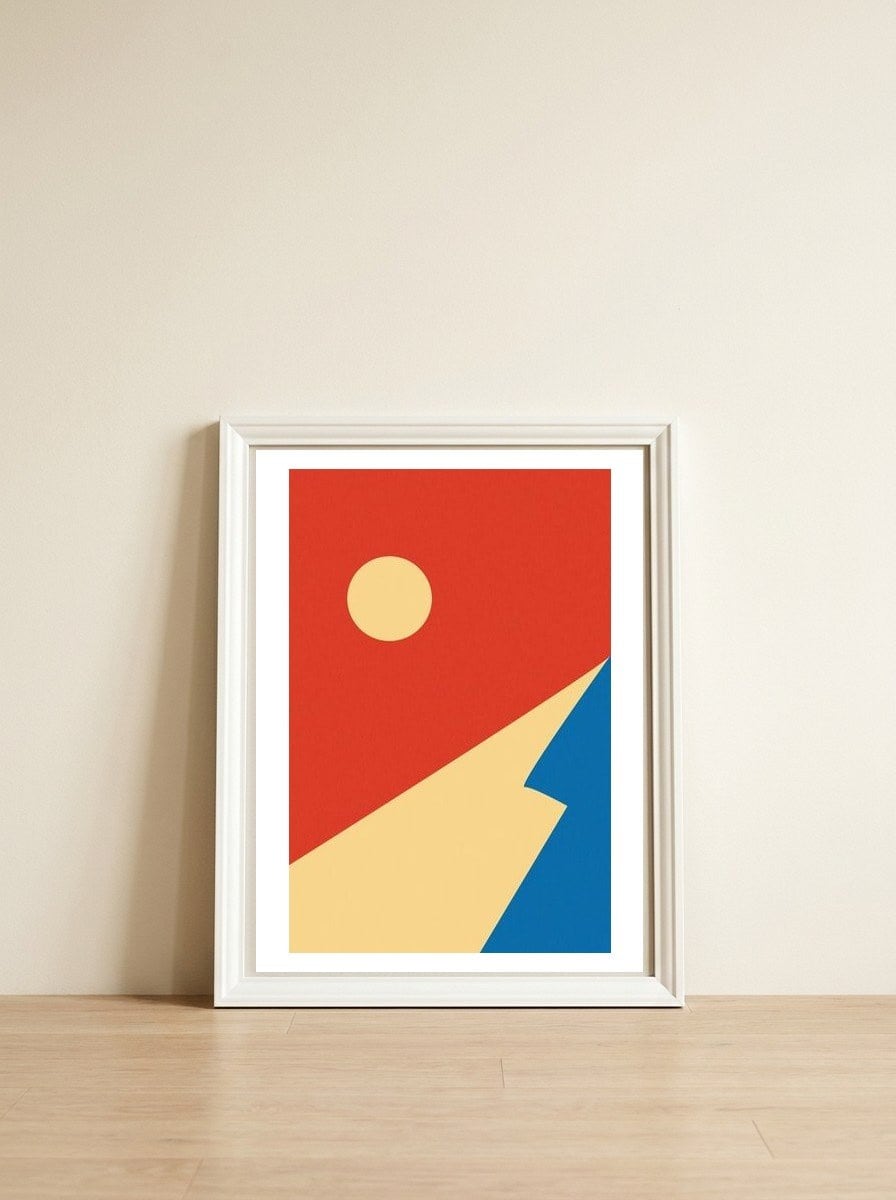 Edge Of Mountain Mid Century Geometric Art — framed, leaning against the wall