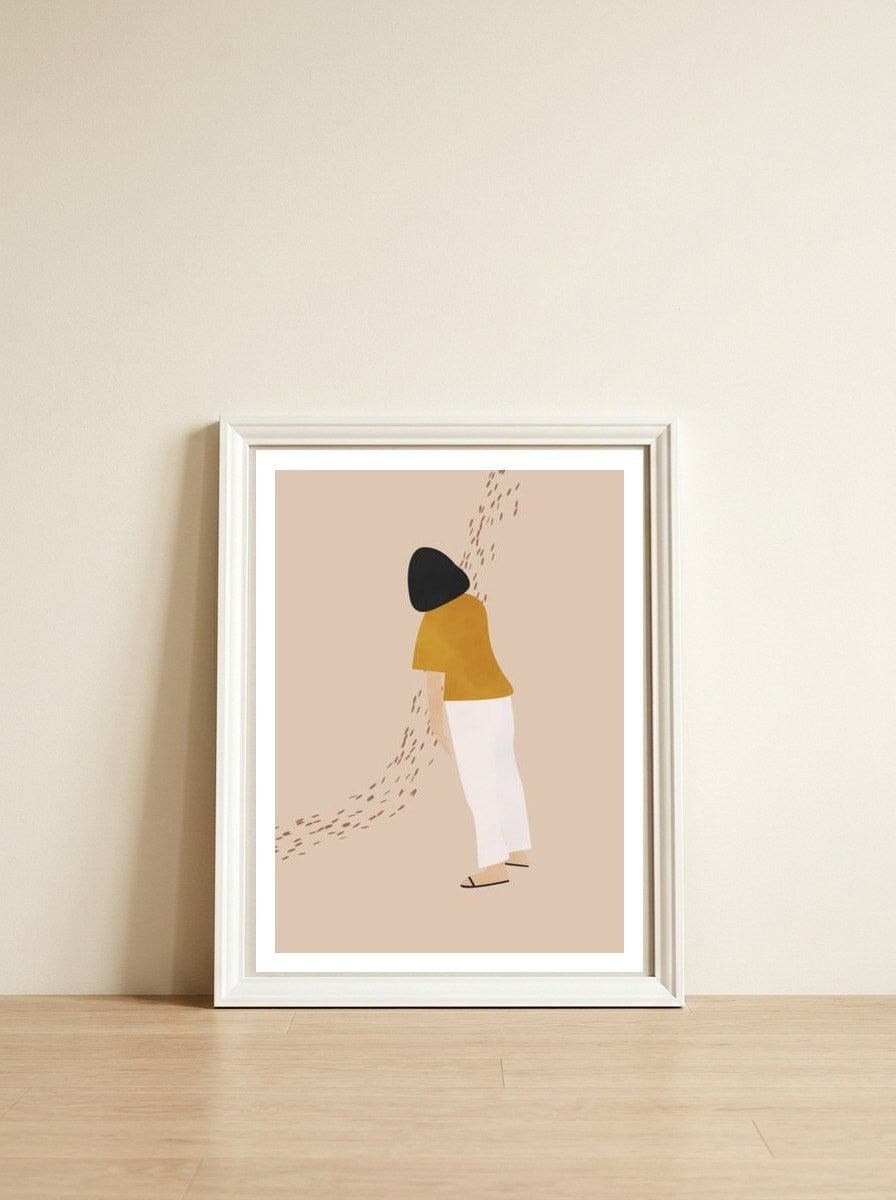 Moody Woman — framed, leaning against the wall