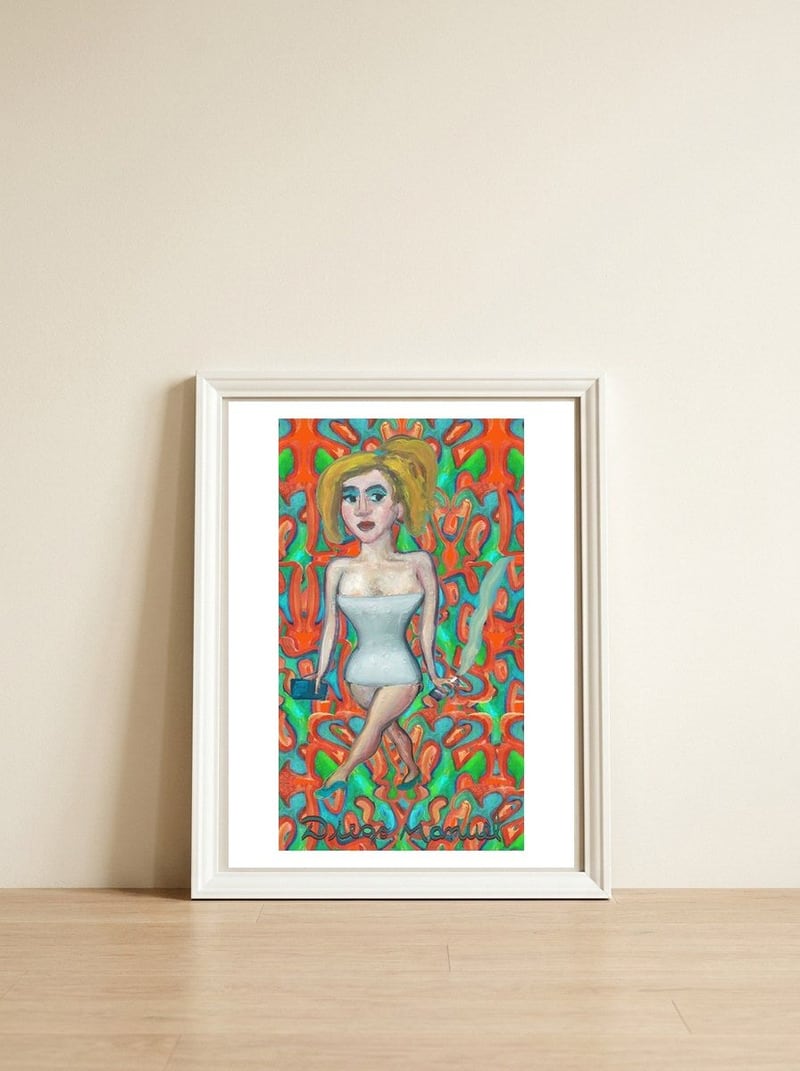 Chica Con Cigarrillo 4 — framed, leaning against the wall
