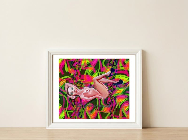 Chica Recostada — framed, leaning against the wall