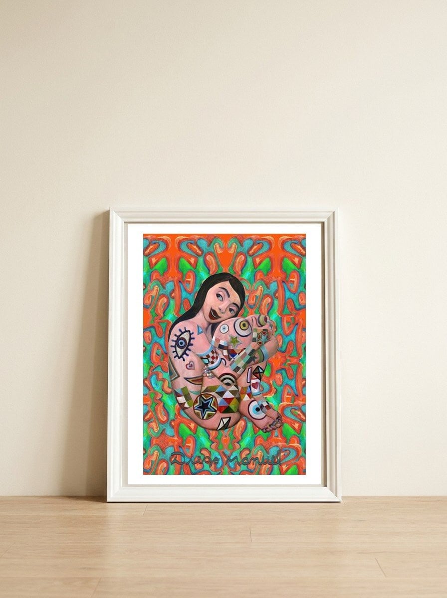 Chica Tatuada 2 B — framed, leaning against the wall