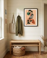 Red Cherry Leaf Boho Botanical framed in a relaxed room thumbnail