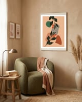 Red Cherry Leaf Boho Botanical framed in a tender room thumbnail