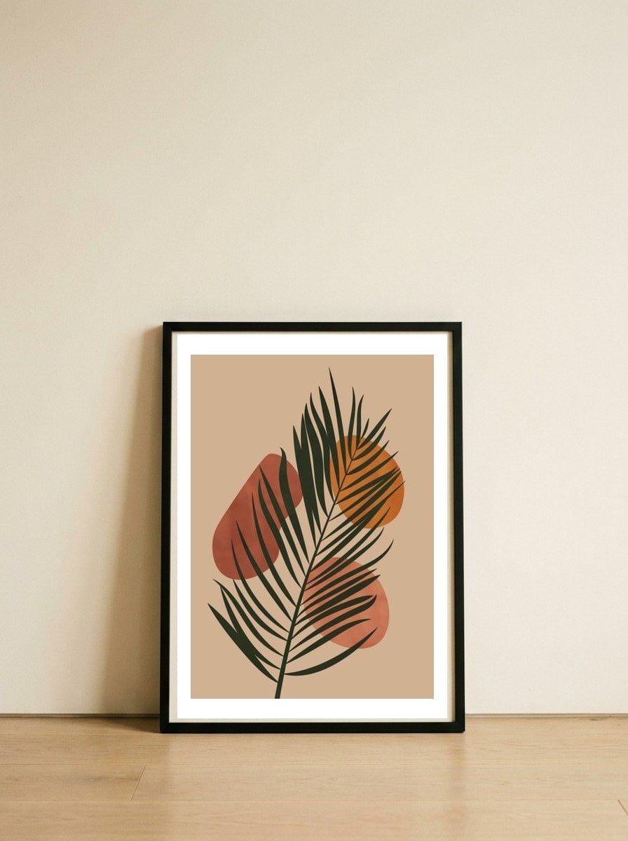 Palm Leaf Boho Earthy Tone — framed, leaning against the wall