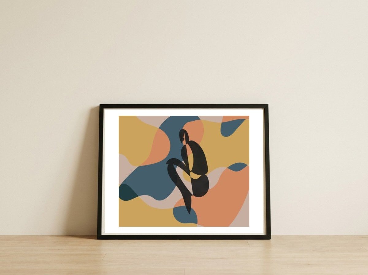 Minimalist Man Silhouette Art — framed, leaning against the wall