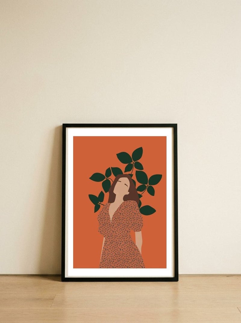 Abstract Woman In A Dress - Minimalist Boho — framed, leaning against the wall