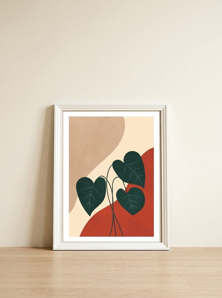 Mid century Botanical Anthurium Plant — framed, leaning against the wall