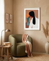 Modern Boho Woman with Flowers framed in a tender room thumbnail