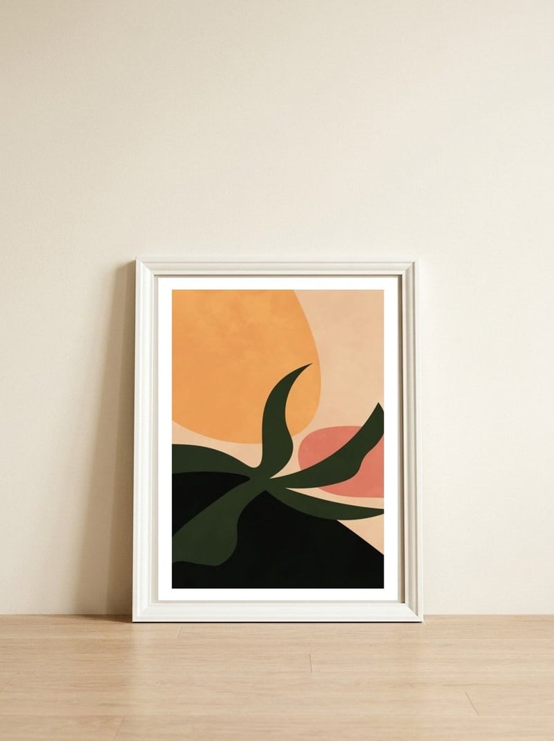 Abstract Boho Modern Plant — framed, leaning against the wall