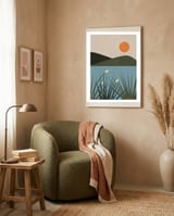 Mountain Lake Sun Boho framed in a tender room thumbnail