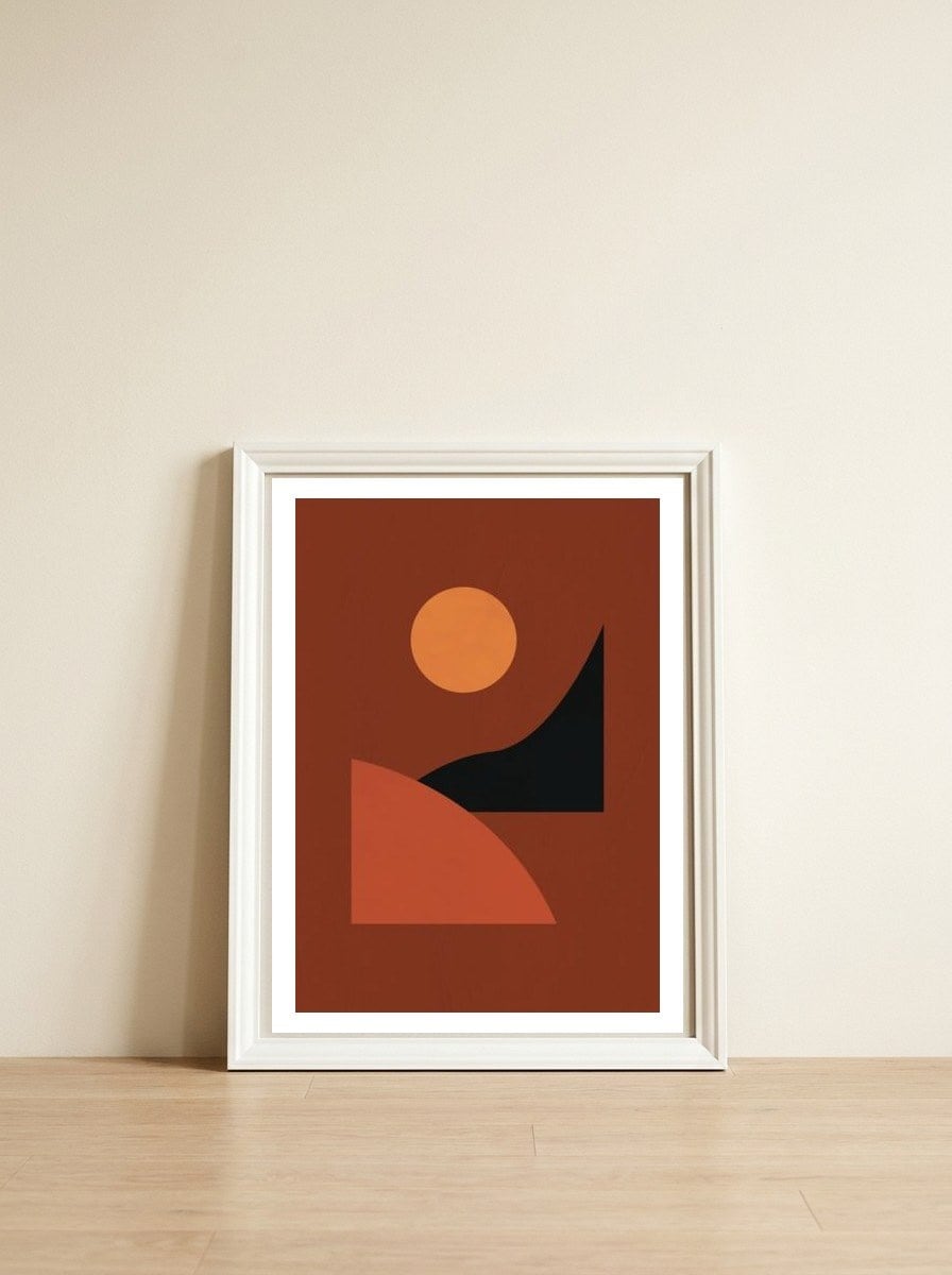 Abstract Geometrical Terracota Earthy Tones — framed, leaning against the wall