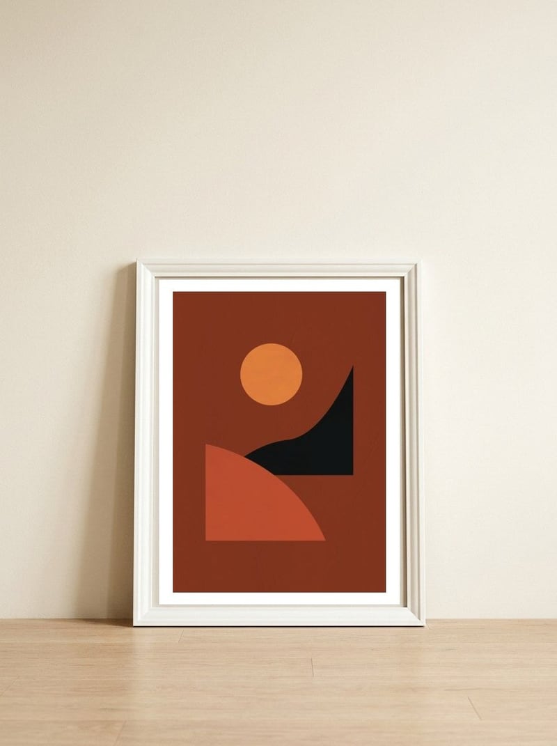 Abstract Geometrical Terracota Earthy Tones — framed, leaning against the wall
