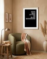 WHITE BOLD LETTERS framed in a tender room thumbnail