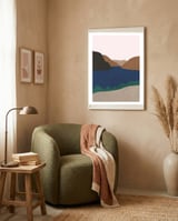 Neutral Mid Century Montains Nordic Print framed in a tender room thumbnail