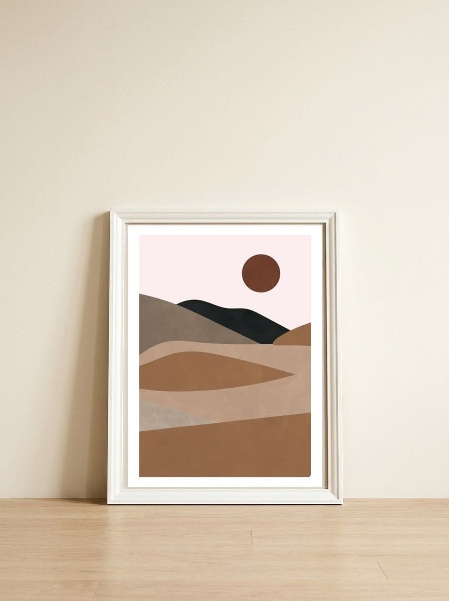 Neutral Mid Century Montain Hills — framed, leaning against the wall