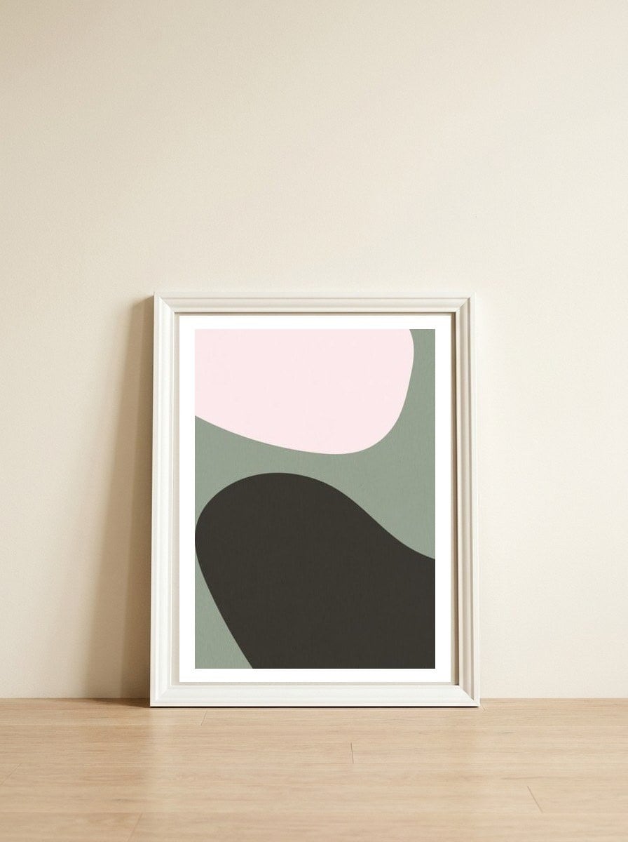 Modern Nordic Abstract Shapes — framed, leaning against the wall