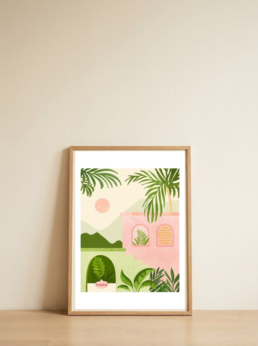 Mountain Villa — framed, leaning against the wall