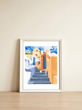 Cat in Greece, Architecture Tropical Exotic Travel — framed, leaning against the wall thumbnail