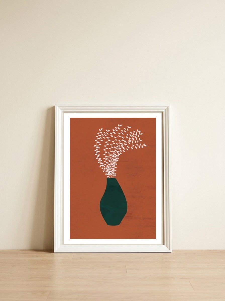 Terracotta Earth Tones Wall Decor Pottery Plant III — framed, leaning against the wall