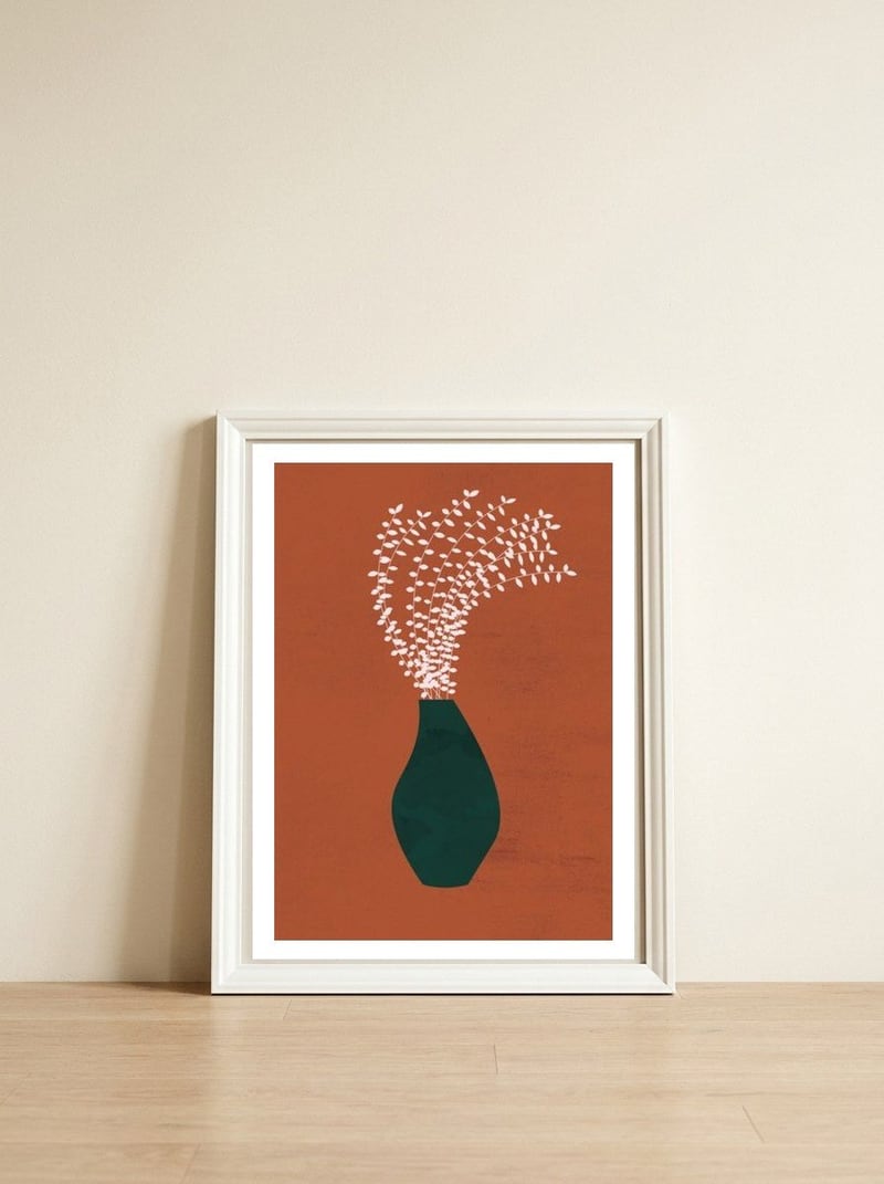 Terracotta Earth Tones Wall Decor Pottery Plant III — framed, leaning against the wall