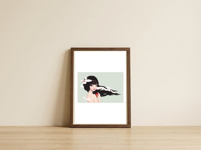 Eve — framed, leaning against the wall