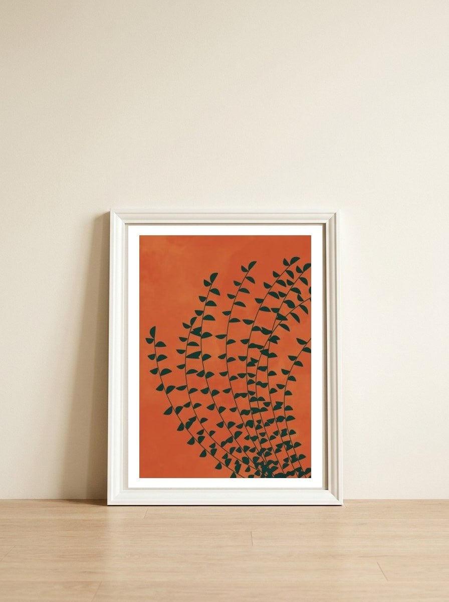 Boho Terracotta Plant Burnt Orange — framed, leaning against the wall